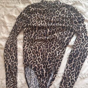 Forever 21 Leopard Print Long Sleeve Bodysuit - Brown & Black